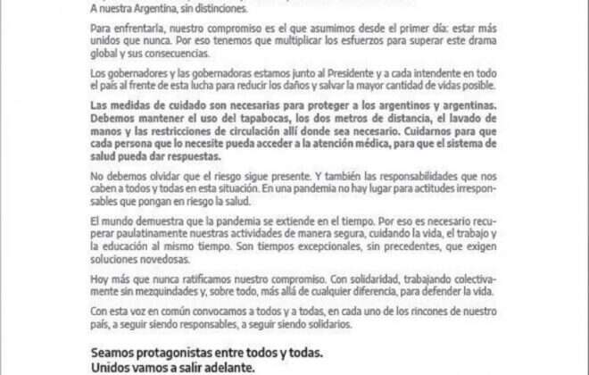 Los 24 gobernadores pidieron unidad “sin mezquindades” para “reducir los daños” de la pandemia
