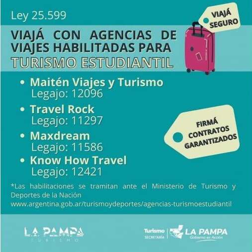 Turismo estudiantil: son cuatro las agencias habilitadas en La Pampa