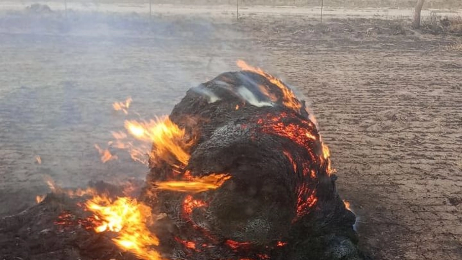 Arauz–San Martín: se incendiaron unos 30 rollos de pasto en un campo rural