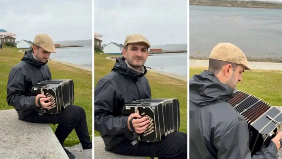 Islas Malvinas: tocó el Himno Nacional con un bandoneón y el video se volvió viral