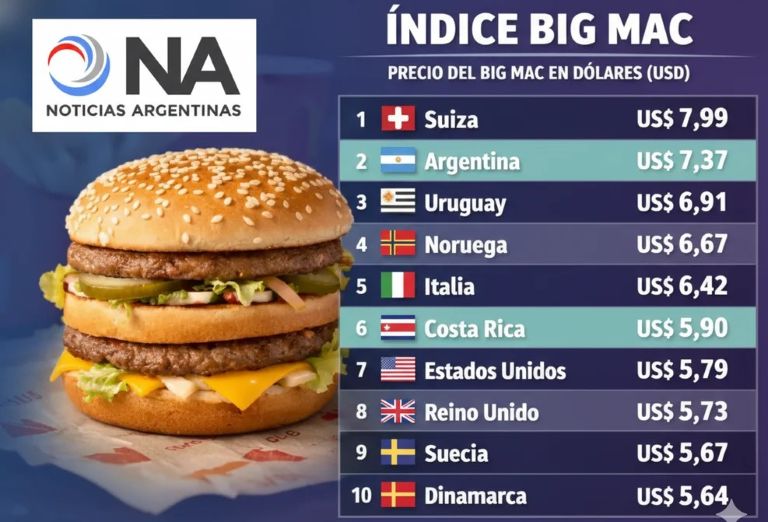 “Índice Big Mac”, Argentina es el segundo país más caro del mundo y la hamburguesa ya cuesta US$ 7,37