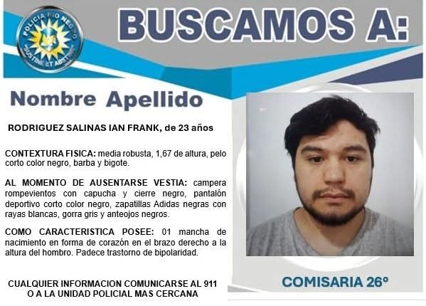 Río Negro: buscan a un joven de 23 años desaparecido